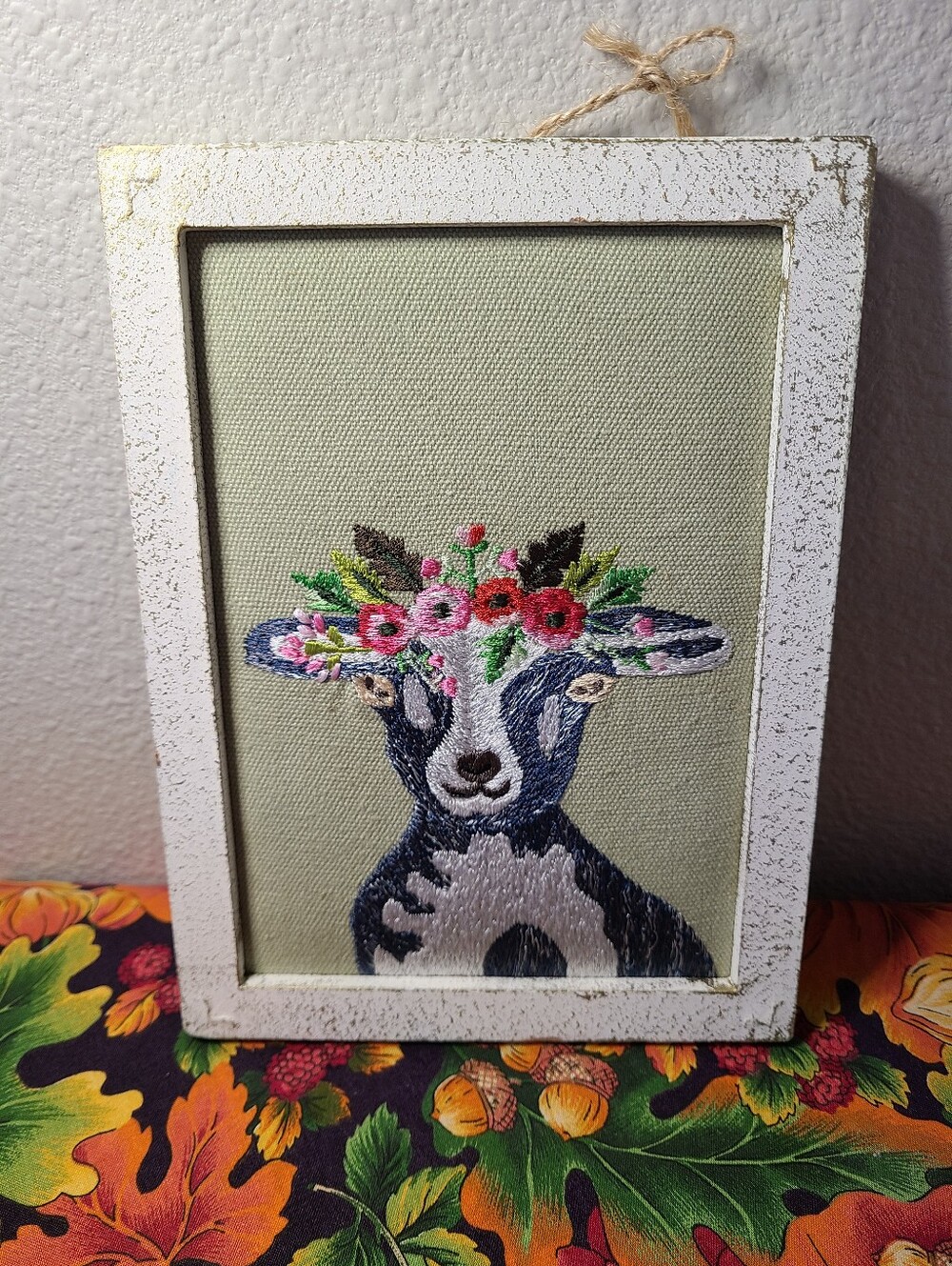 Hand Embroidered Goat Wall Art Floral Cowgirl Boho Cottagecore Farmhouse